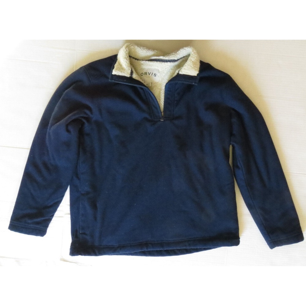 Mens Orvis Thermal Navy Blue Sherpa Fleece Lined 1/4 Zip Pullover XL